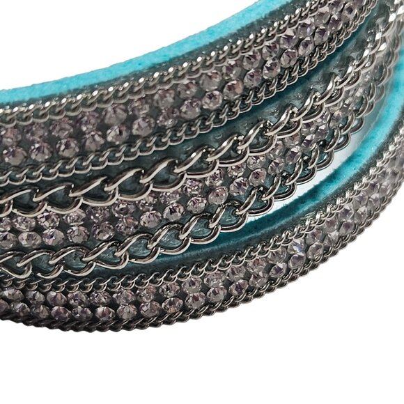 Stylish Silver Tone Chain Rhinestone Stacked Wrap Bracelet Snap Closure Jewelry - Picture 4 of 5